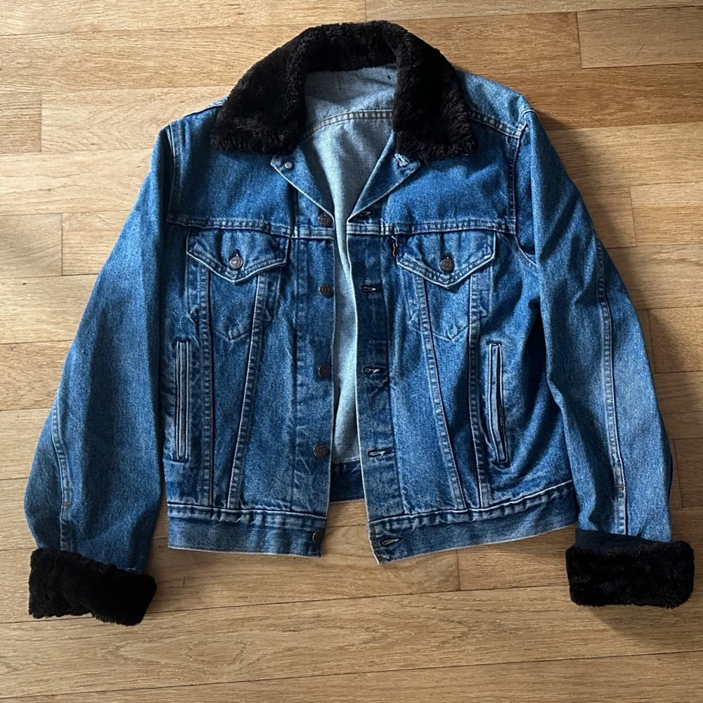 Reformation Denim Jacket with Faux Fur Collar & Cuffs - Size L - Picture 3 of 3